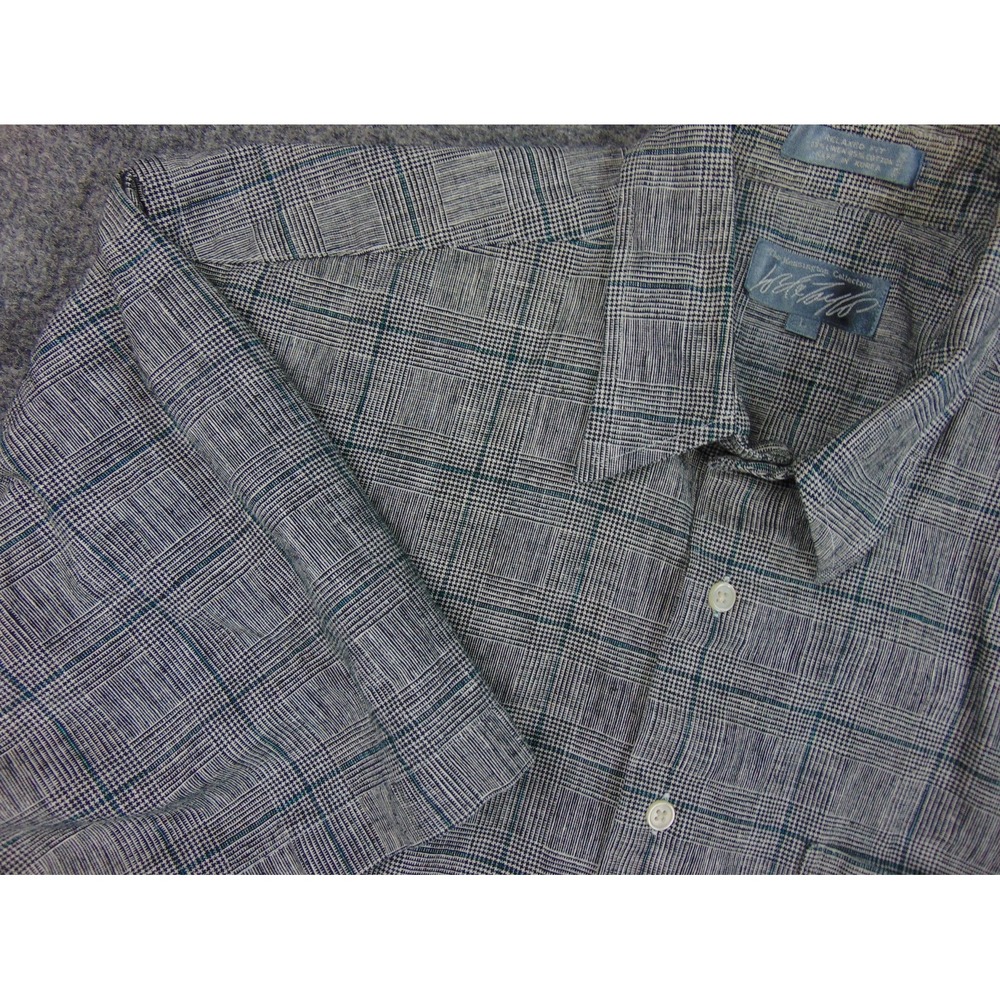 Lord and Taylor Collector Shirt Mens Large Relaxed Gray Plaid Linen Blend Casual